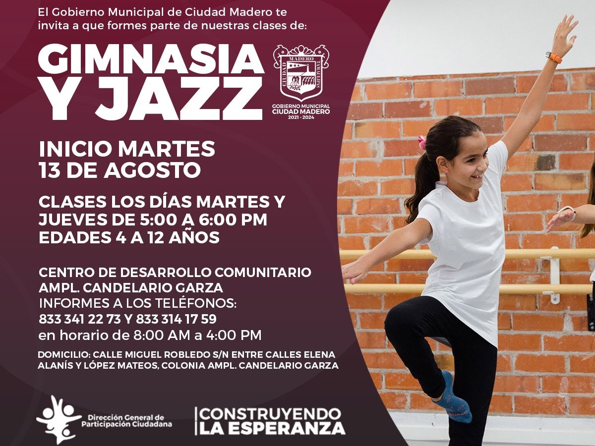 Invita Gobierno de Ciudad Madero a Clases de Gimnasia y Jazz para Niñas